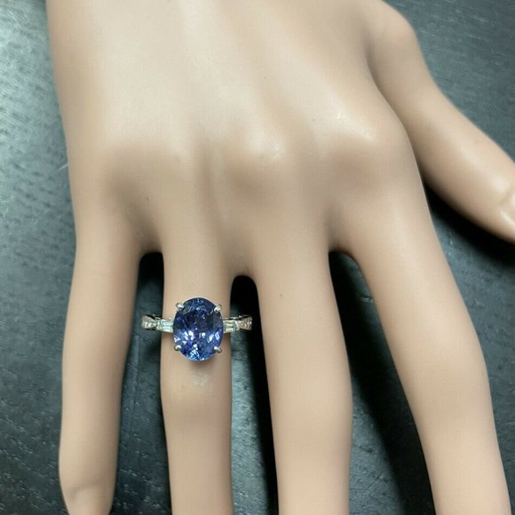 Vintage 14K Gold Three Stone Diamond Tanzanite Ring – Boylerpf 3.14 Ct Natural Tanzanite & Diamond 14KW Gold Ring